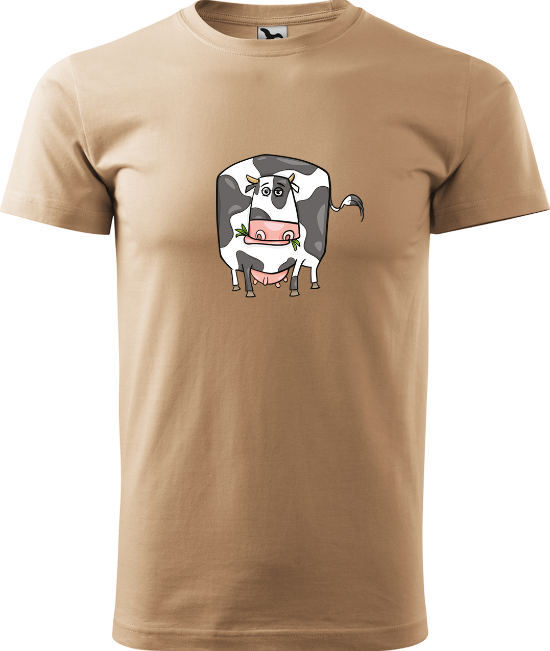 Pánské tričko s krávou - Obrázek vtipné krávy Velikost: M, Barva: Písková (08), Střih: pánský