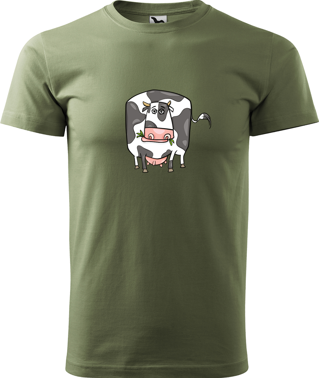 Pánské tričko s krávou - Obrázek vtipné krávy Velikost: M, Barva: Světlá khaki (28), Střih: pánský