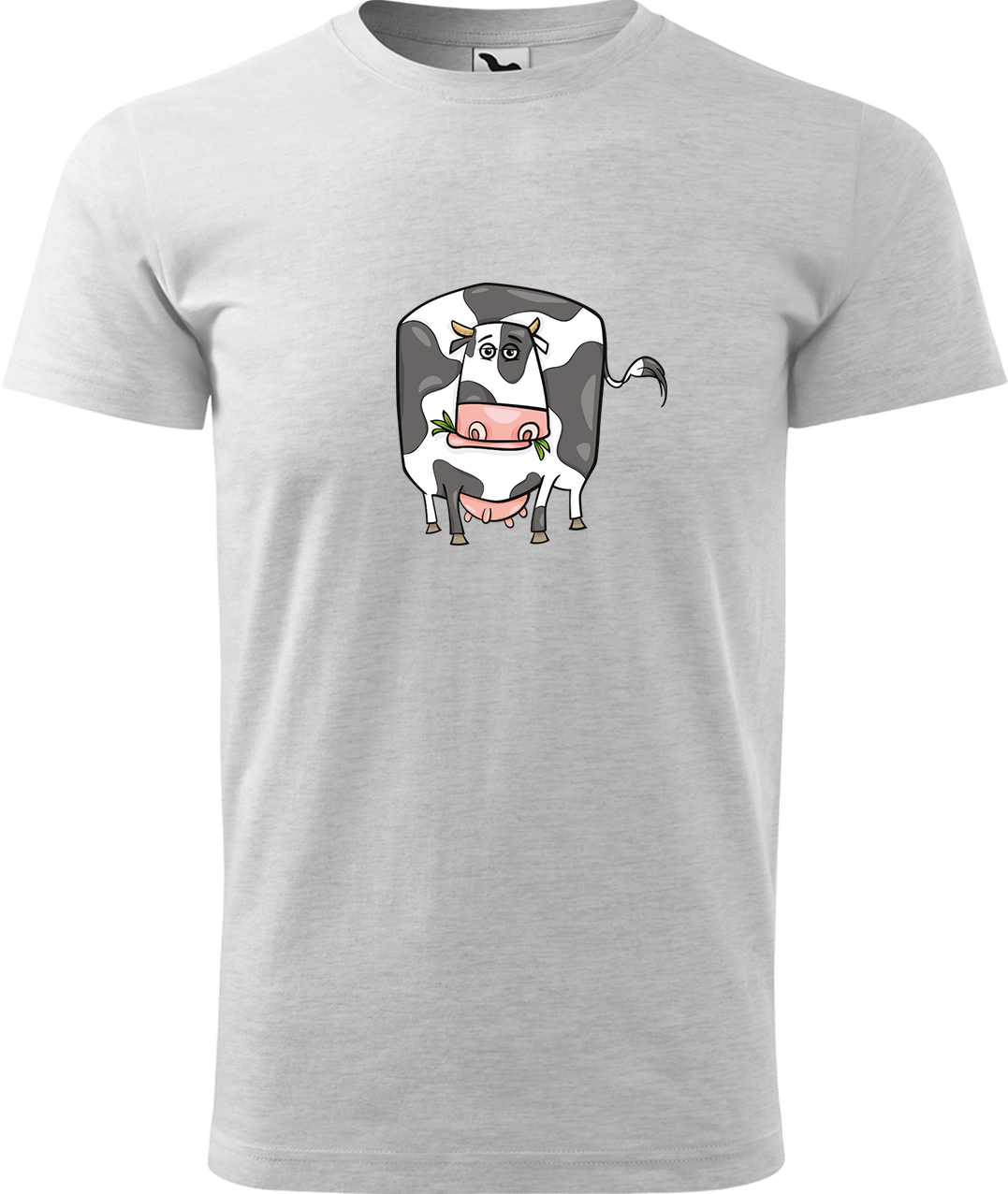 Pánské tričko s krávou - Obrázek vtipné krávy Velikost: XL, Barva: Světle šedý melír (03), Střih: pánský