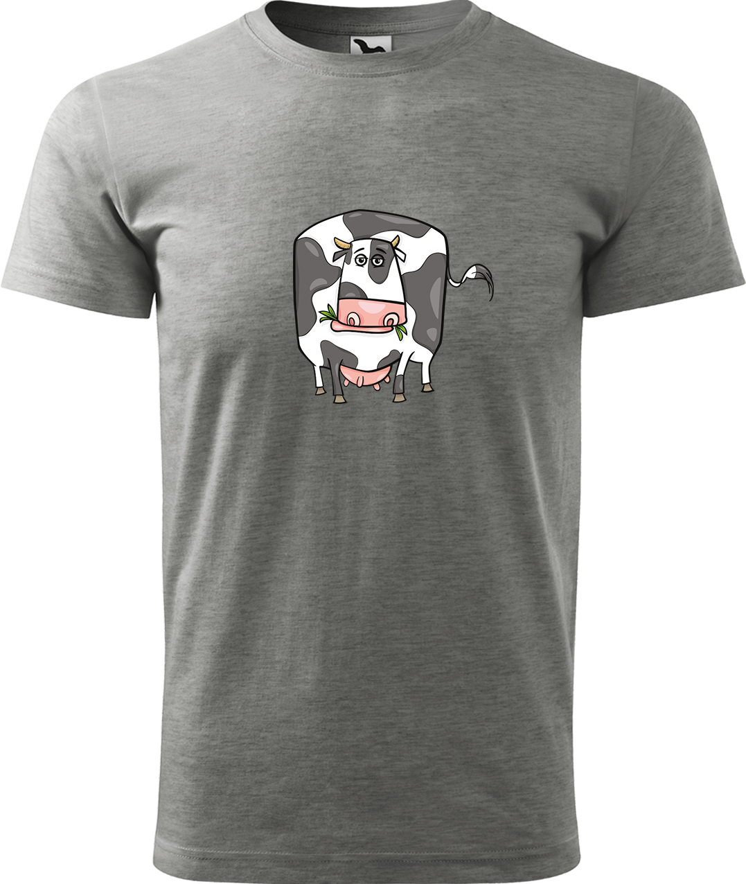 Pánské tričko s krávou - Obrázek vtipné krávy Velikost: S, Barva: Tmavě šedý melír (12), Střih: pánský