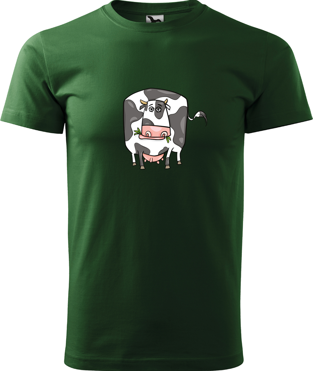 Pánské tričko s krávou - Obrázek vtipné krávy Velikost: XL, Barva: Lahvově zelená (06), Střih: pánský