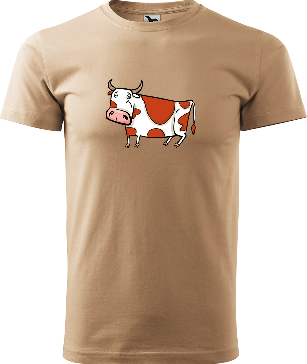 Pánské tričko s krávou - Obrázek stylizované krávy Velikost: M, Barva: Písková (08), Střih: pánský