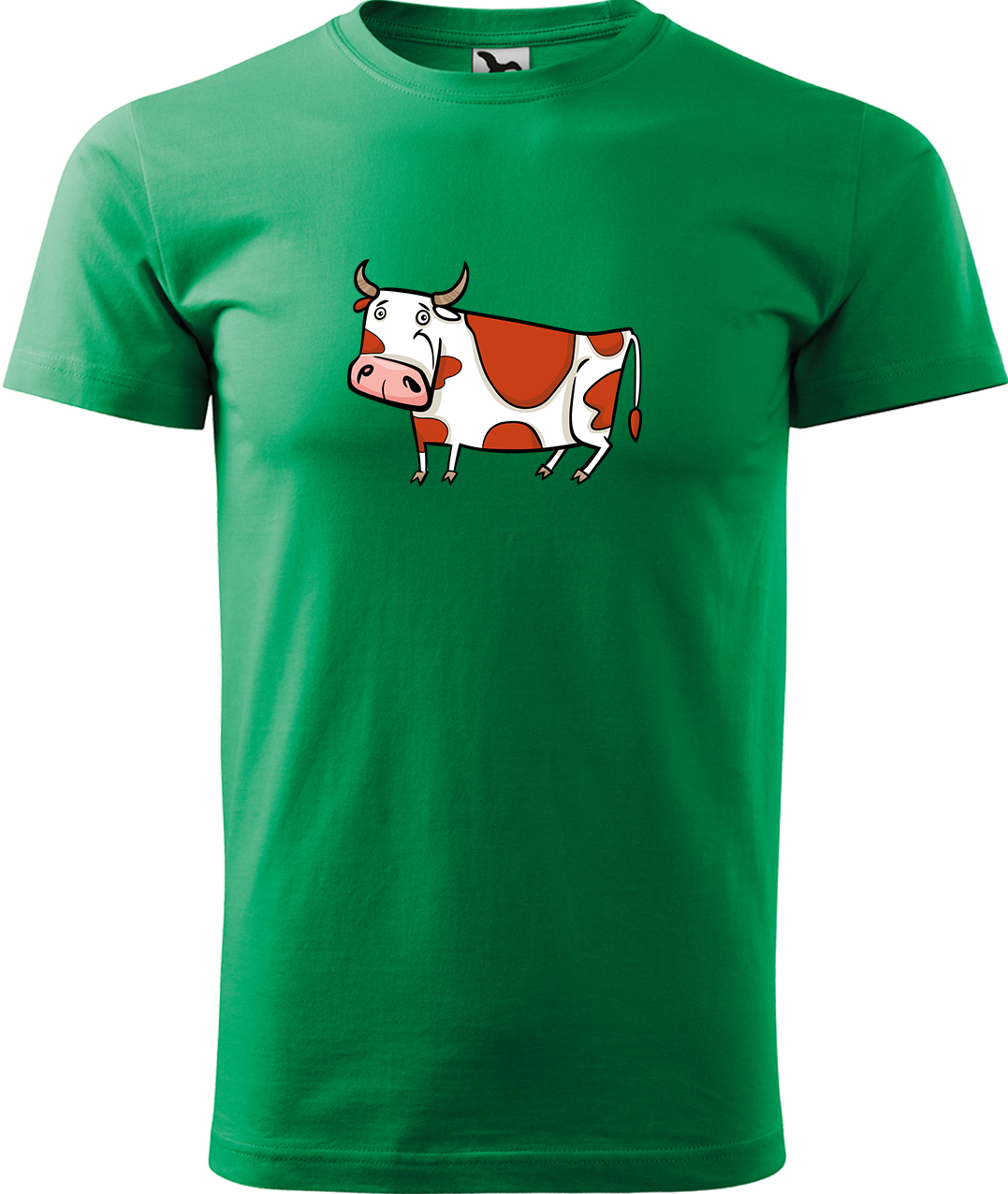 Pánské tričko s krávou - Obrázek stylizované krávy Velikost: XL, Barva: Středně zelená (16), Střih: pánský