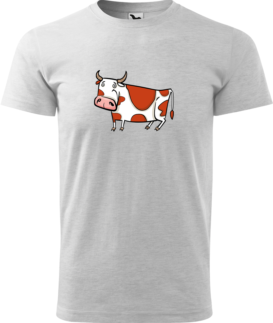 Pánské tričko s krávou - Obrázek stylizované krávy Velikost: S, Barva: Světle šedý melír (03), Střih: pánský