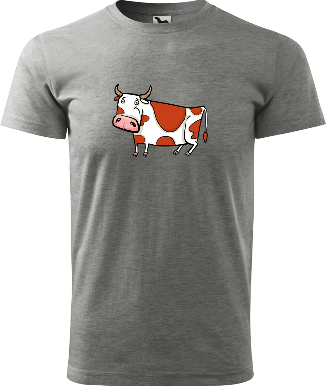 Pánské tričko s krávou - Obrázek stylizované krávy Velikost: S, Barva: Tmavě šedý melír (12), Střih: pánský