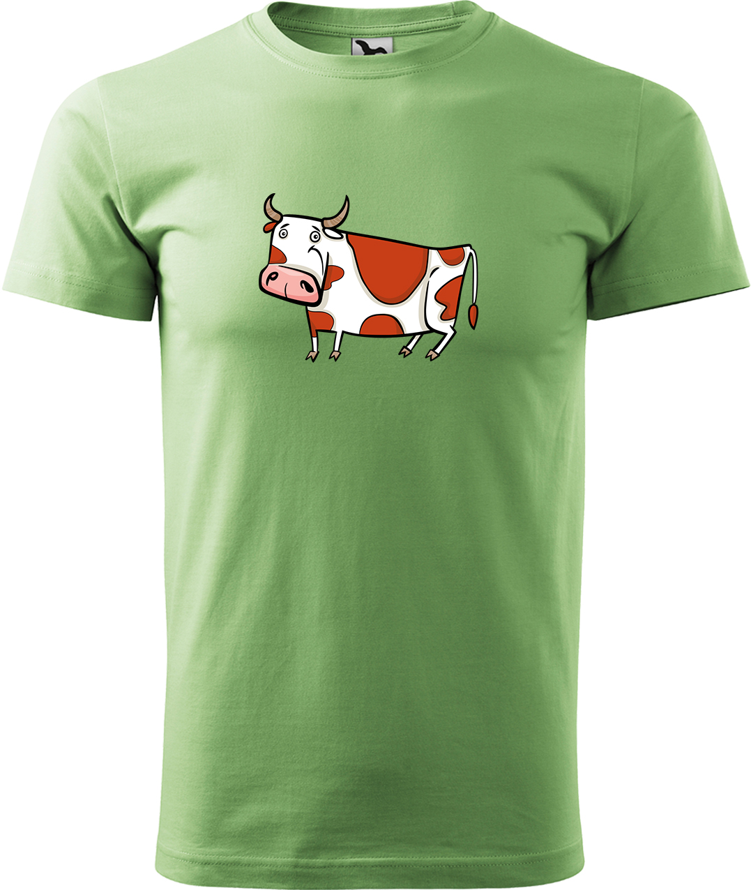 Pánské tričko s krávou - Obrázek stylizované krávy Velikost: M, Barva: Trávově zelená (39), Střih: pánský