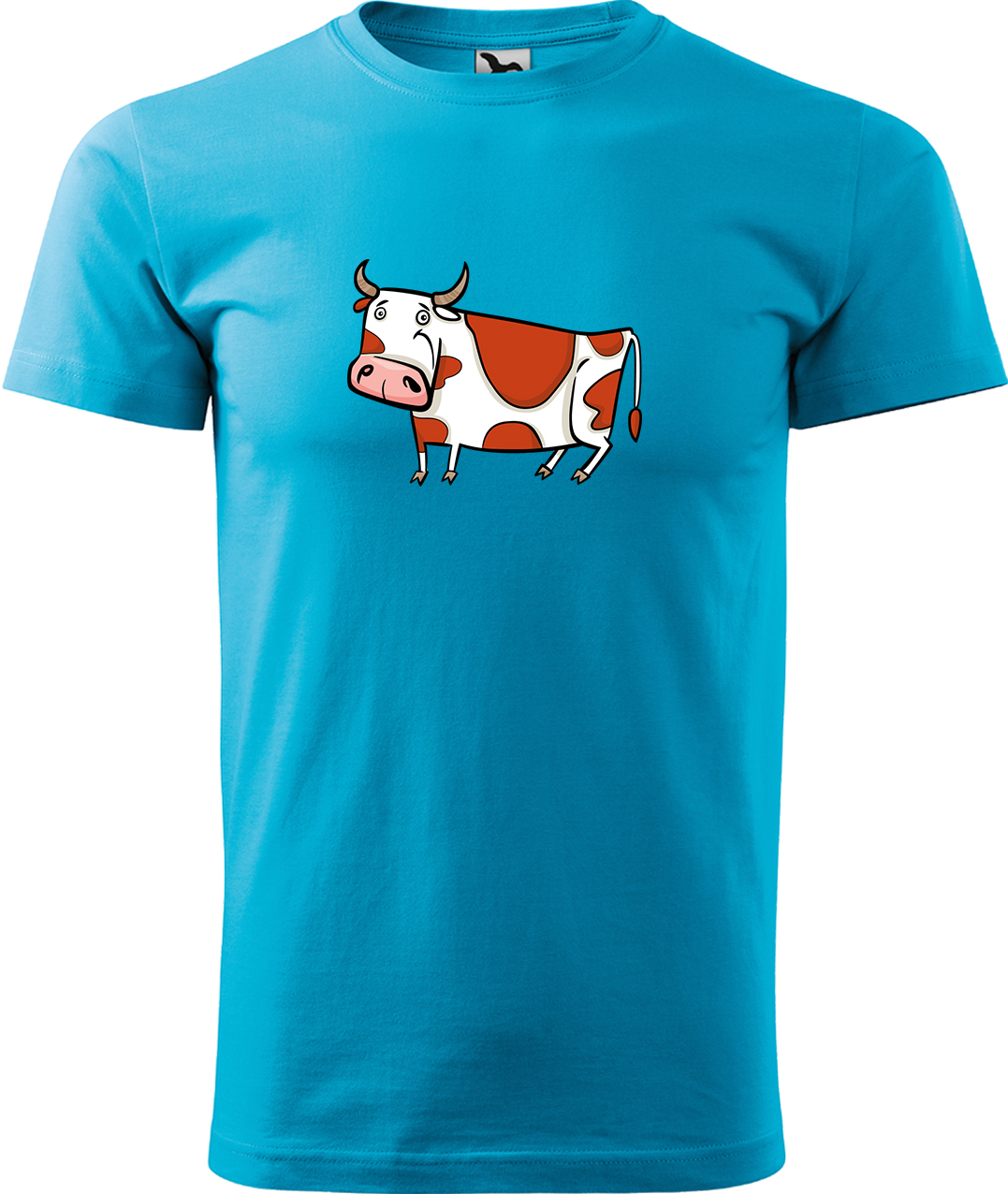 Pánské tričko s krávou - Obrázek stylizované krávy Velikost: M, Barva: Tyrkysová (44), Střih: pánský