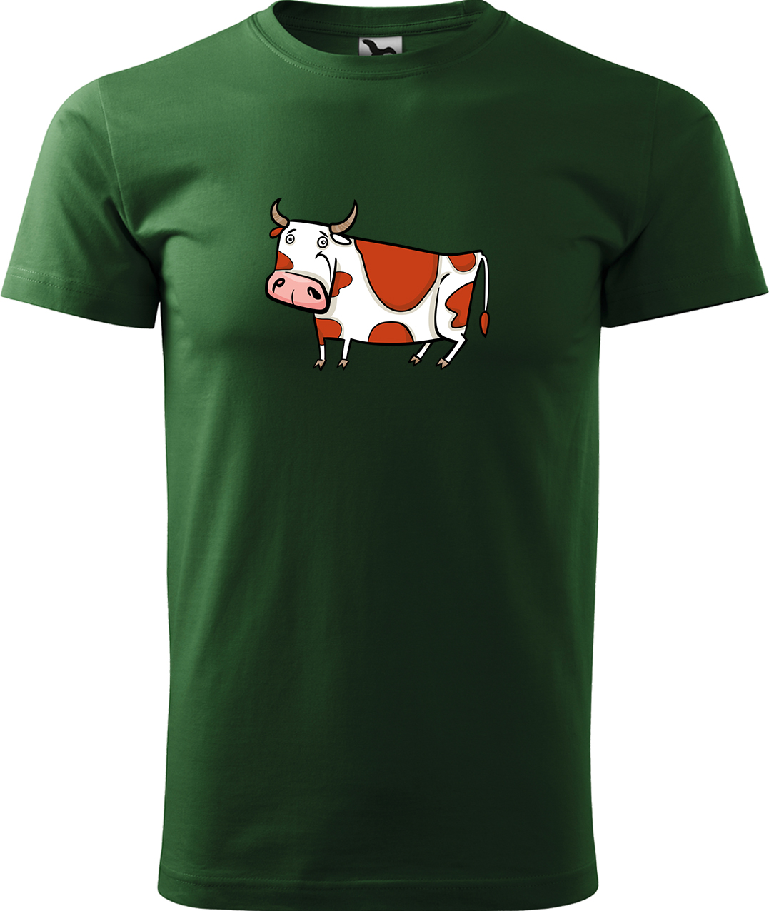 Pánské tričko s krávou - Obrázek stylizované krávy Velikost: XL, Barva: Lahvově zelená (06), Střih: pánský