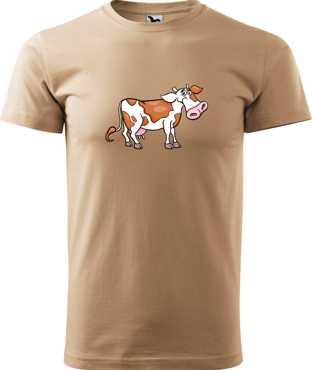 Pánské tričko s krávou - Obrázek veselé krávy Velikost: XL, Barva: Písková (08), Střih: pánský