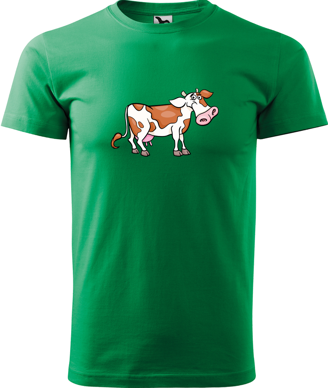 Pánské tričko s krávou - Obrázek veselé krávy Velikost: 4XL, Barva: Středně zelená (16), Střih: pánský