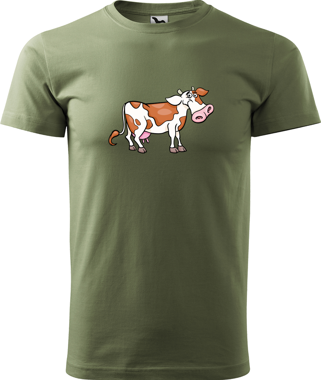 Pánské tričko s krávou - Obrázek veselé krávy Velikost: 4XL, Barva: Světlá khaki (28), Střih: pánský