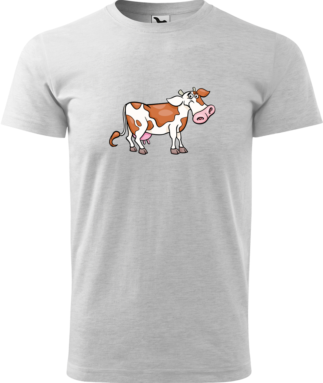 Pánské tričko s krávou - Obrázek veselé krávy Velikost: XL, Barva: Světle šedý melír (03), Střih: pánský