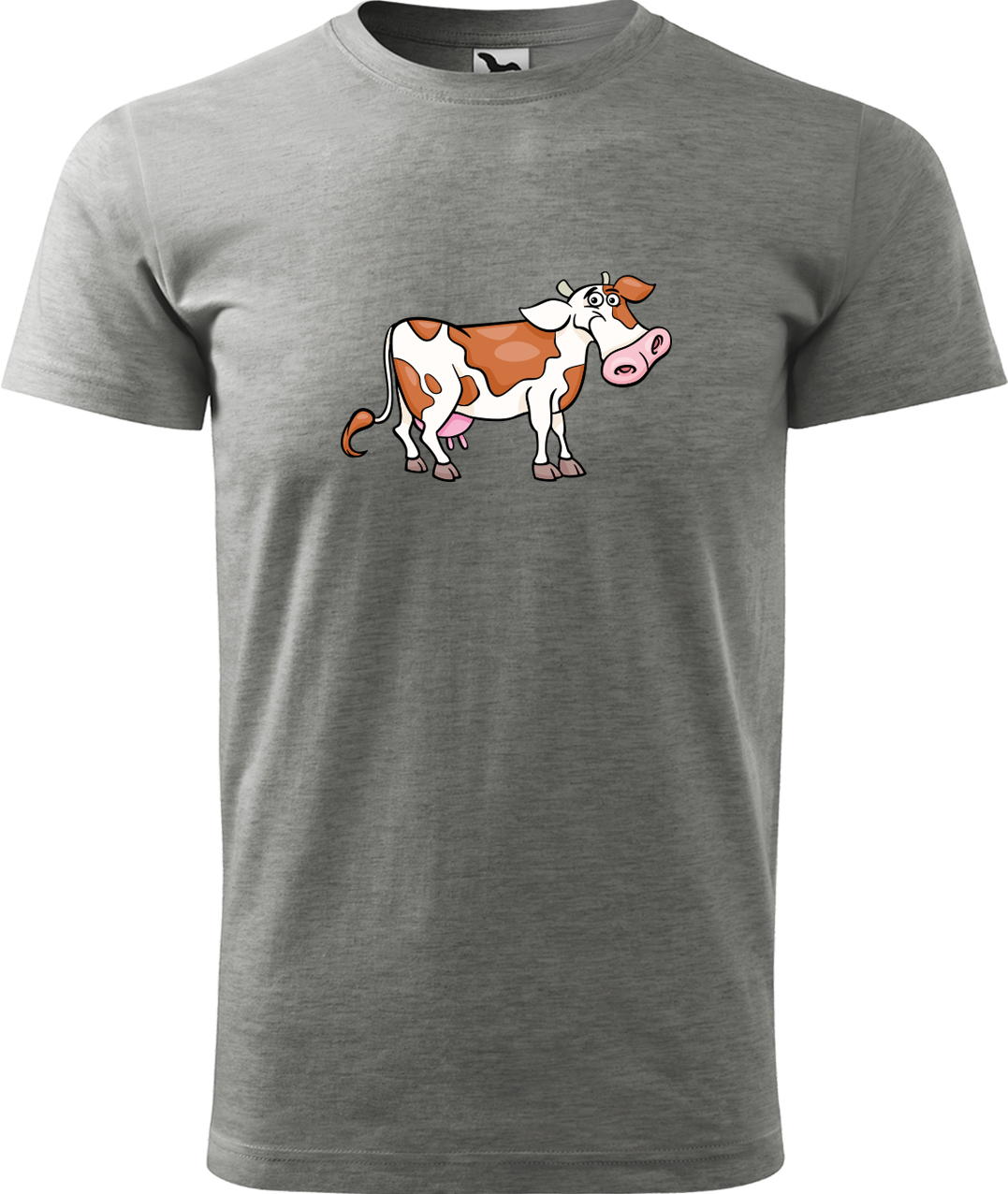 Pánské tričko s krávou - Obrázek veselé krávy Velikost: XL, Barva: Tmavě šedý melír (12), Střih: pánský