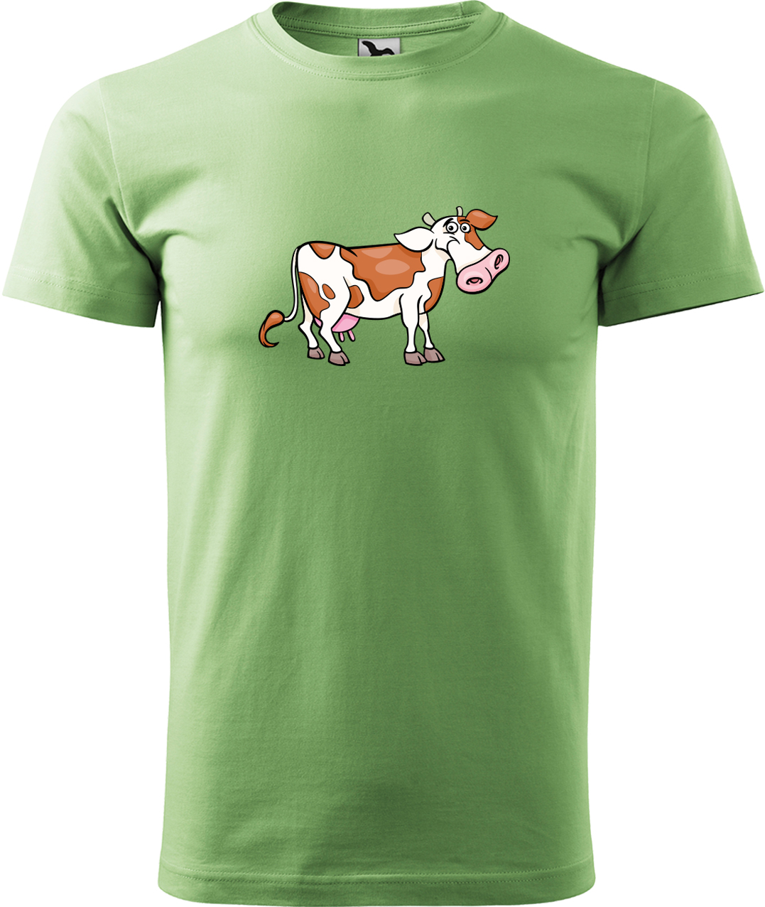 Pánské tričko s krávou - Obrázek veselé krávy Velikost: XL, Barva: Trávově zelená (39), Střih: pánský