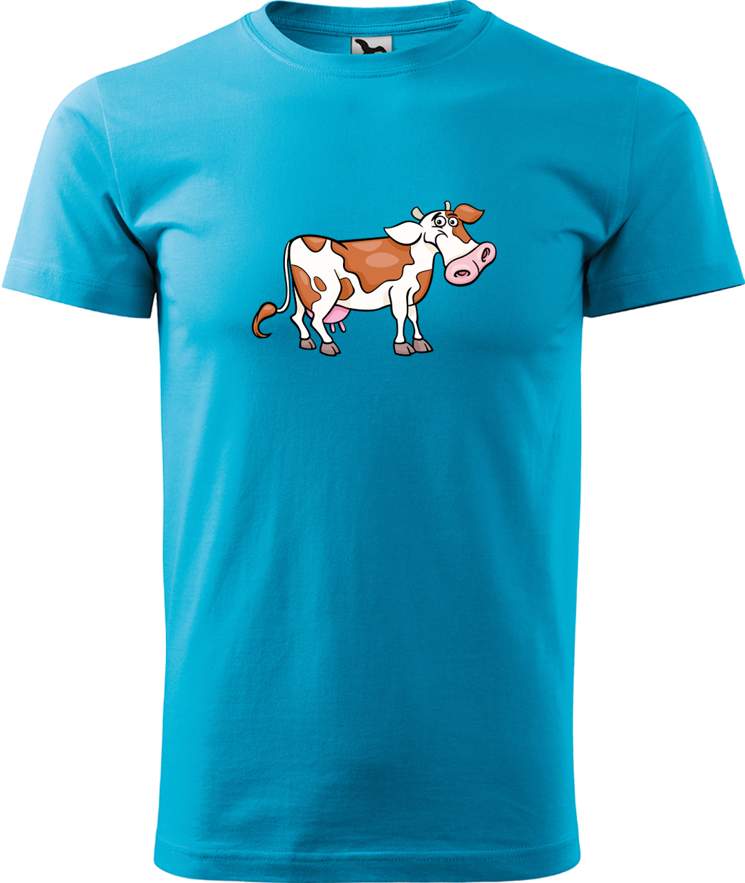 Pánské tričko s krávou - Obrázek veselé krávy Velikost: XL, Barva: Tyrkysová (44), Střih: pánský