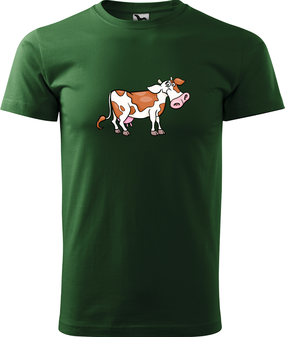 Pánské tričko s krávou - Obrázek veselé krávy Velikost: XL, Barva: Lahvově zelená (06), Střih: pánský
