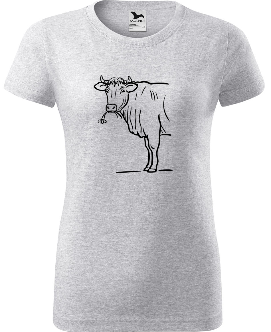 Dámské tričko s krávou - Býk Velikost: L, Barva: Světle šedý melír (03), Střih: dámský