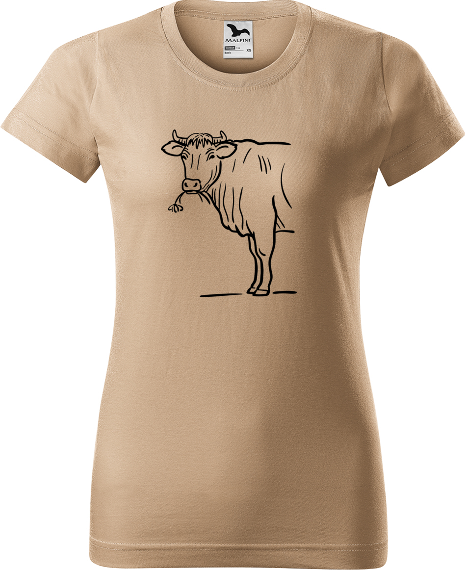 Dámské tričko s krávou - Býk Velikost: L, Barva: Béžová (51), Střih: dámský