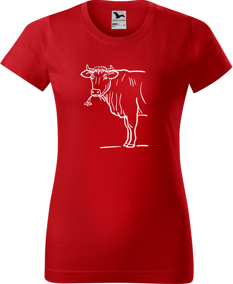 Dámské tričko s krávou - Býk Velikost: M, Barva: Červená (07), Střih: dámský