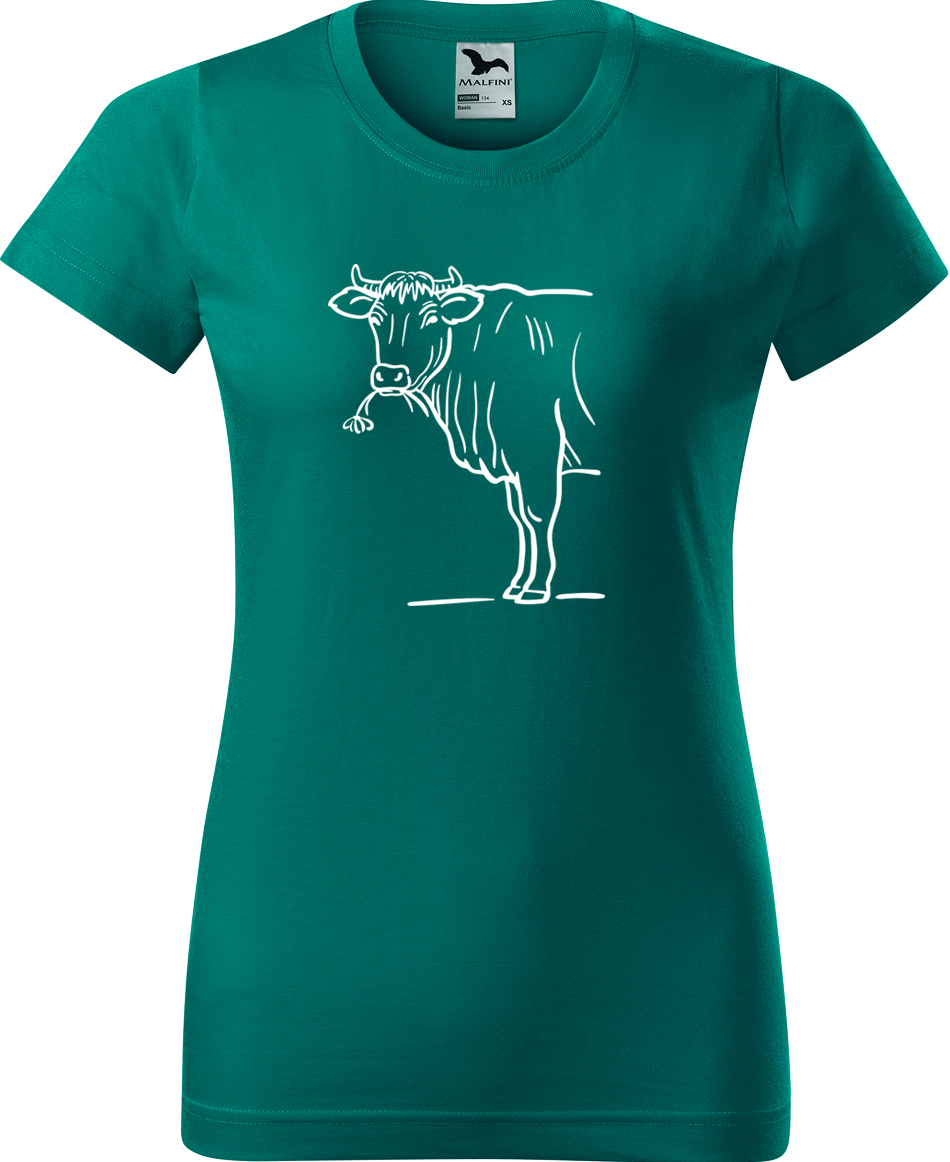 Dámské tričko s krávou - Býk Velikost: L, Barva: Emerald (19), Střih: dámský