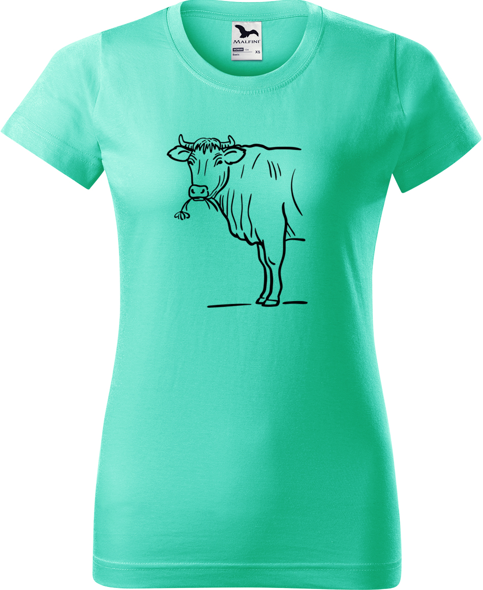 Dámské tričko s krávou - Býk Velikost: S, Barva: Mátová (95), Střih: dámský