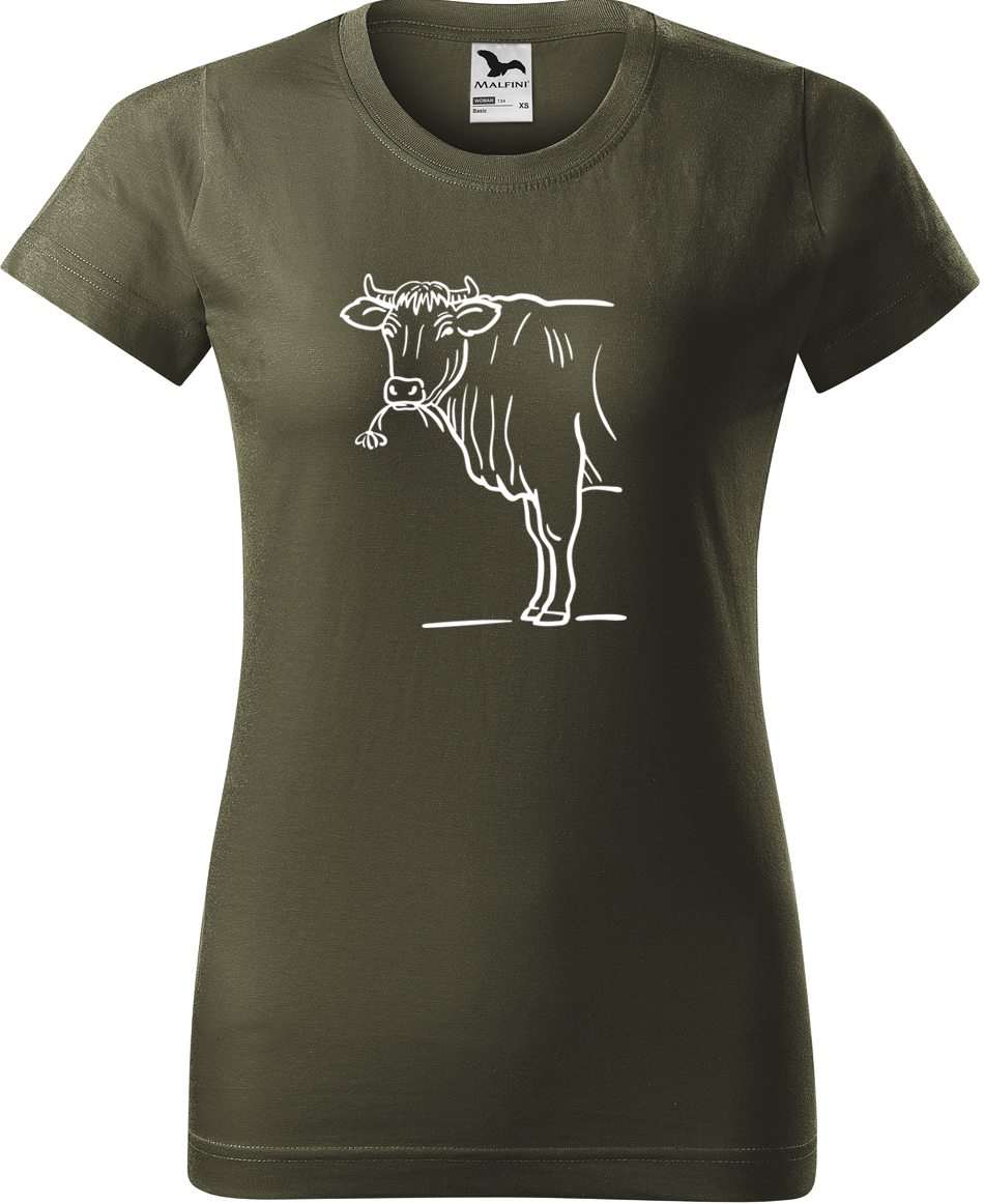 Dámské tričko s krávou - Býk Velikost: S, Barva: Military (69), Střih: dámský