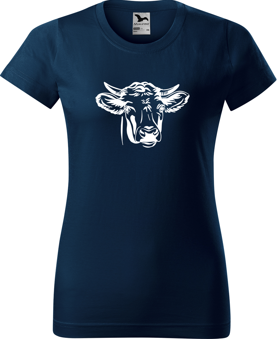 Dámské tričko s krávou - Hlava krávy Velikost: L, Barva: Námořní modrá (02), Střih: dámský