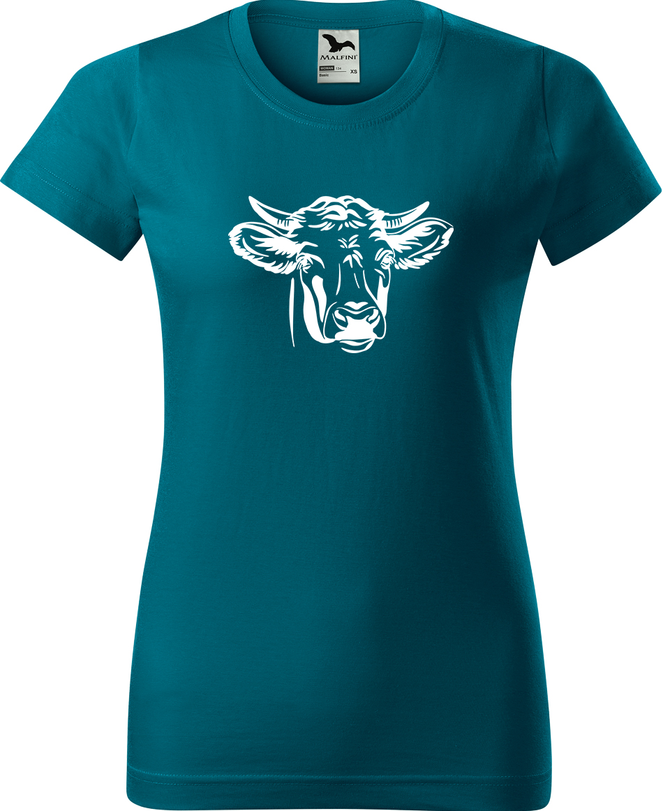 Dámské tričko s krávou - Hlava krávy Velikost: XL, Barva: Petrolejová (93), Střih: dámský