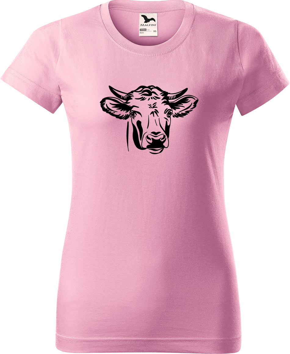 Dámské tričko s krávou - Hlava krávy Velikost: M, Barva: Růžová (30), Střih: dámský