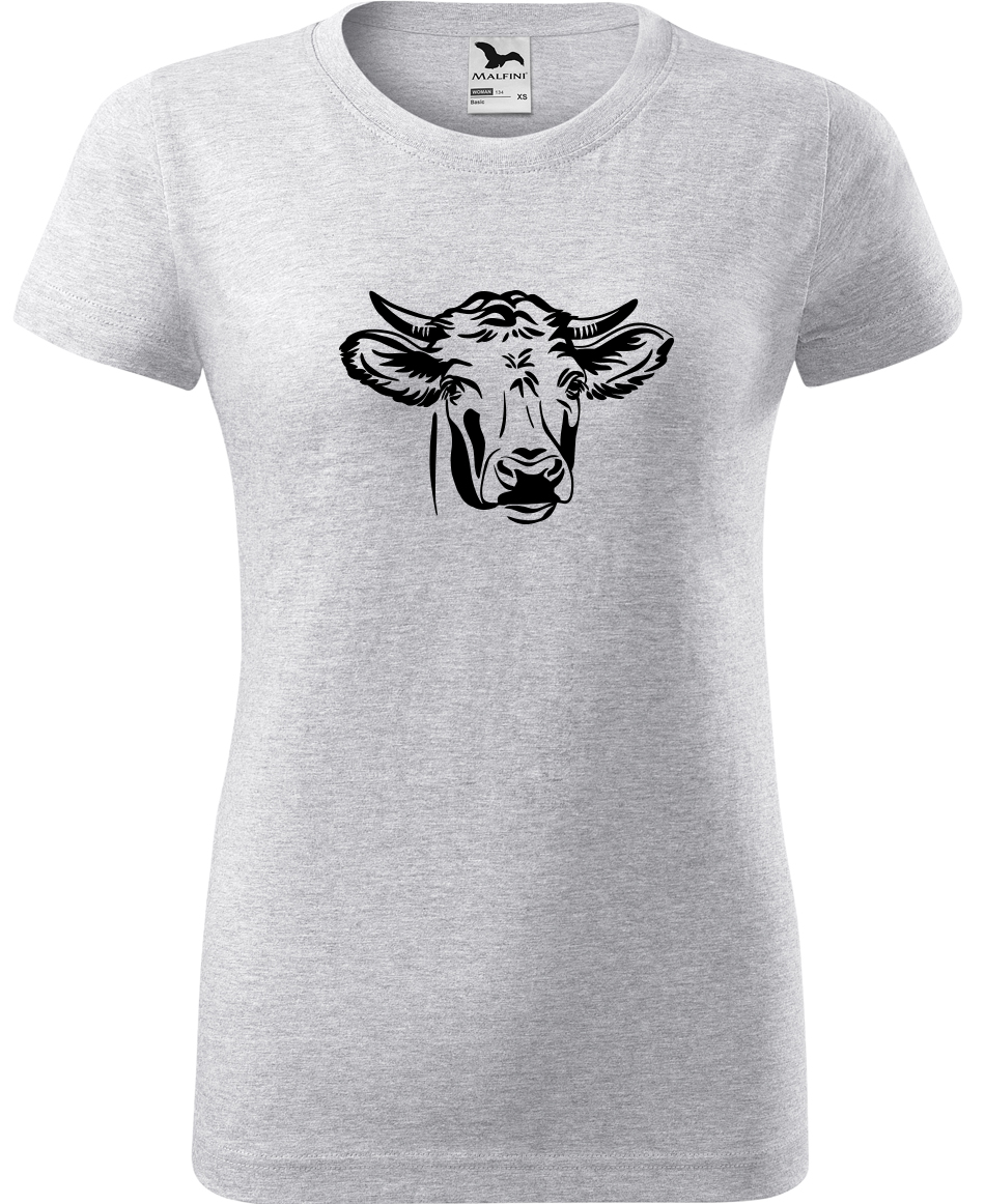 Dámské tričko s krávou - Hlava krávy Velikost: XL, Barva: Světle šedý melír (03), Střih: dámský