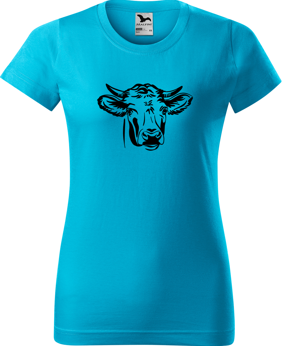 Dámské tričko s krávou - Hlava krávy Velikost: S, Barva: Tyrkysová (44), Střih: dámský