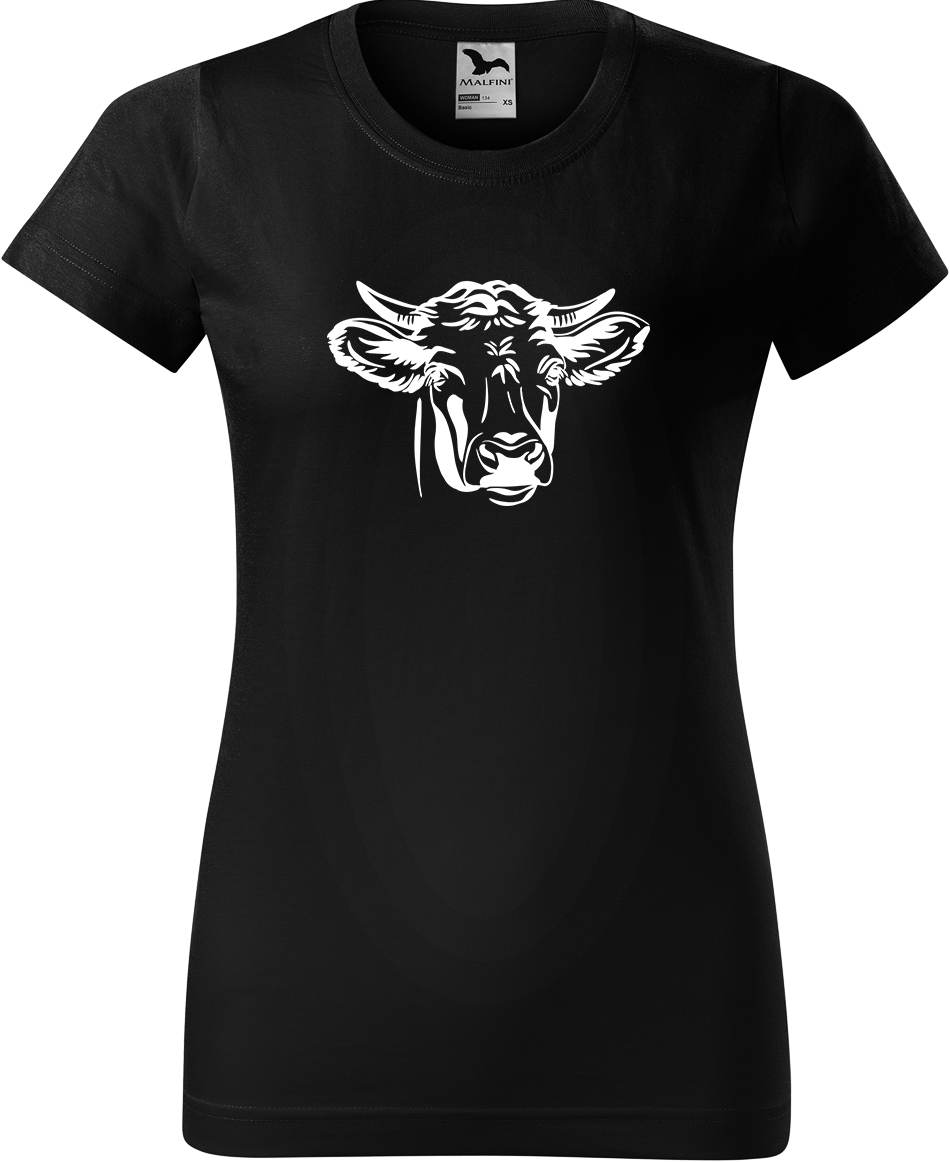 Dámské tričko s krávou - Hlava krávy Velikost: S, Barva: Černá (01), Střih: dámský