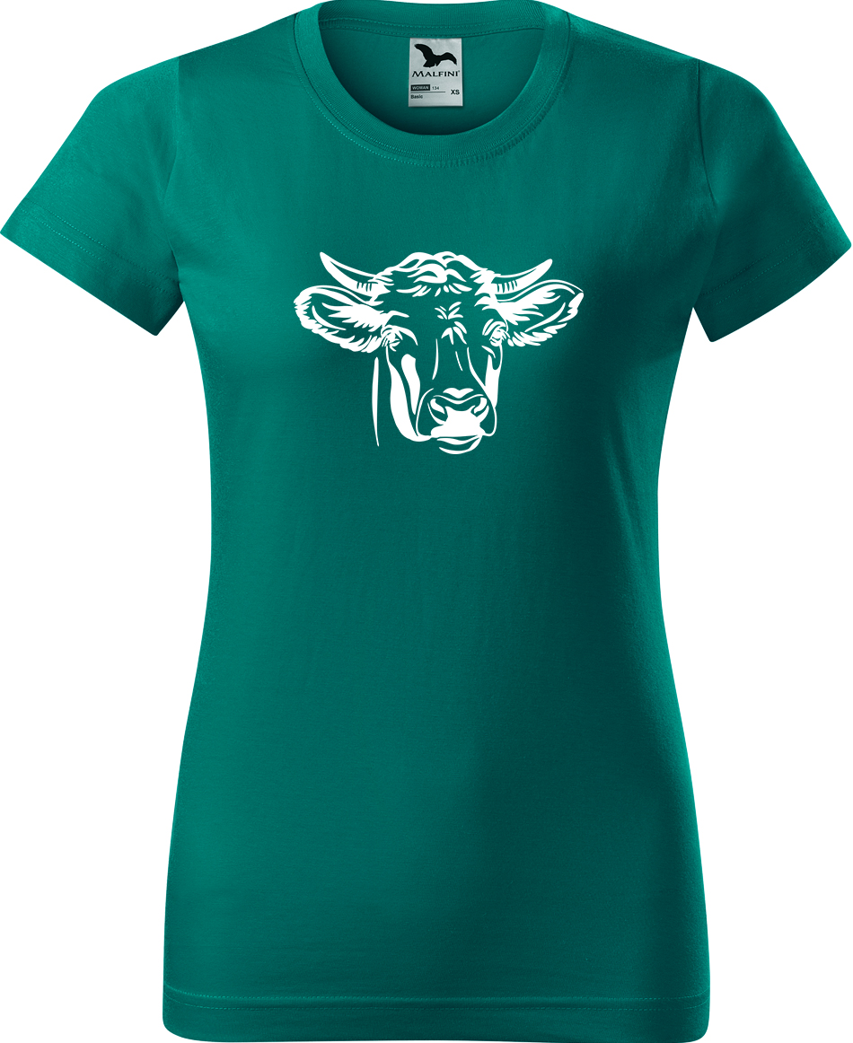 Dámské tričko s krávou - Hlava krávy Velikost: 2XL, Barva: Emerald (19), Střih: dámský