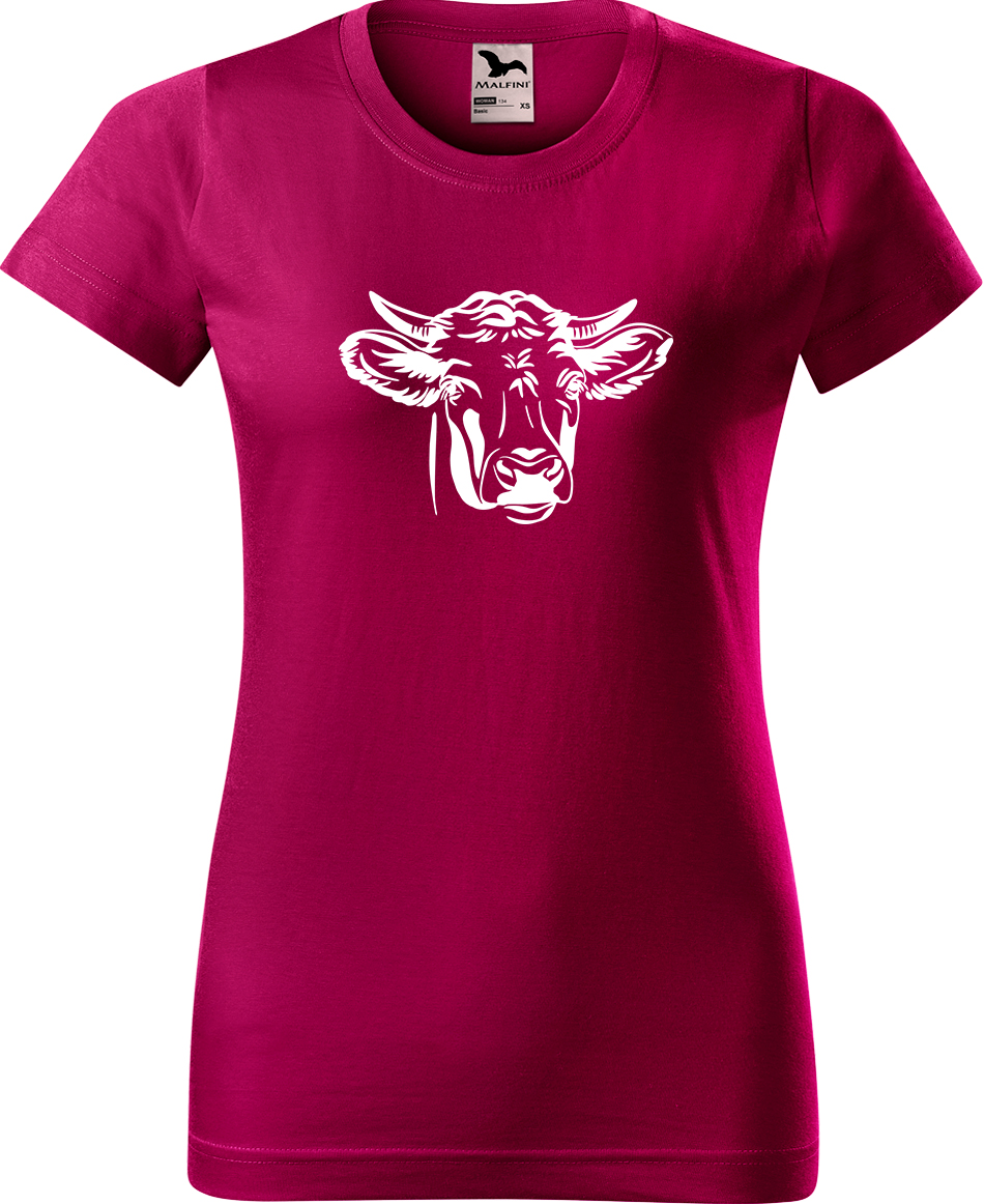Dámské tričko s krávou - Hlava krávy Velikost: XL, Barva: Fuchsia red (49), Střih: dámský
