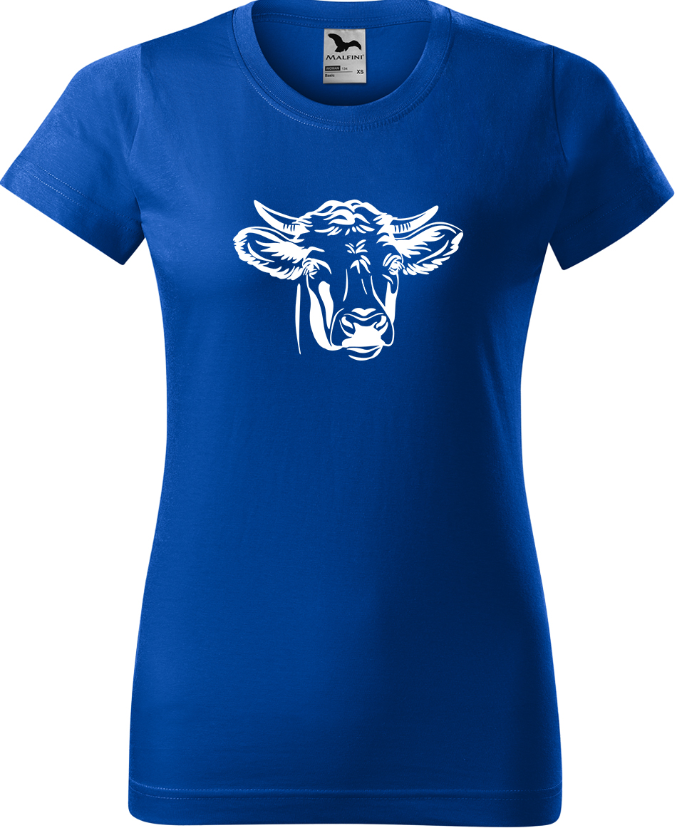 Dámské tričko s krávou - Hlava krávy Velikost: S, Barva: Královská modrá (05), Střih: dámský