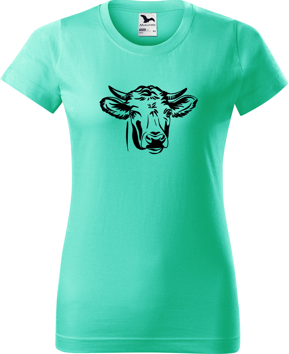 Dámské tričko s krávou - Hlava krávy Velikost: L, Barva: Mátová (95), Střih: dámský