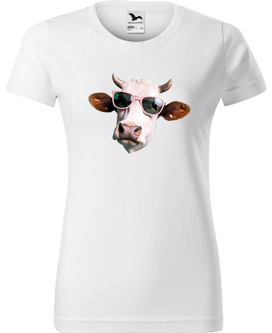 Dámské tričko s krávou - Kráva v brýlích Velikost: XL, Barva: Bílá (00), Střih: dámský