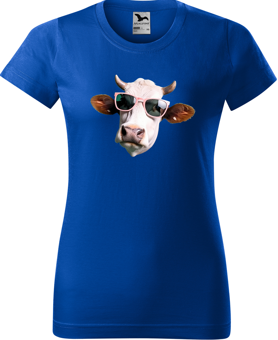 Dámské tričko s krávou - Kráva v brýlích Velikost: XL, Barva: Královská modrá (05), Střih: dámský