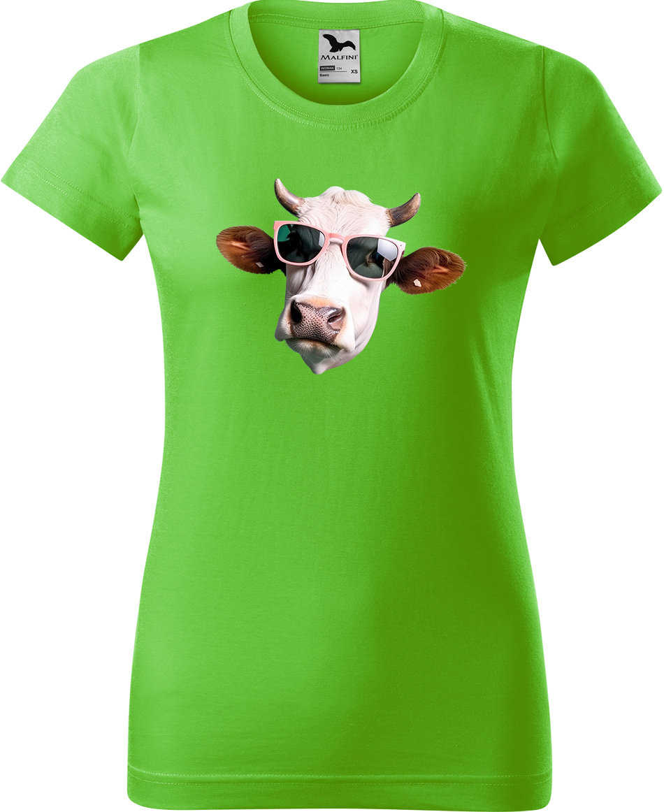 Dámské tričko s krávou - Kráva v brýlích Velikost: XL, Barva: Apple Green (92), Střih: dámský