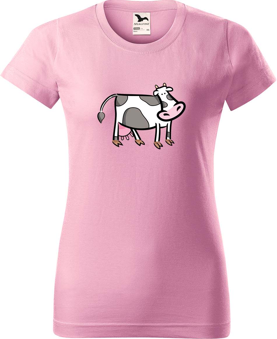 Dámské tričko s krávou - Kravička Velikost: L, Barva: Růžová (30), Střih: dámský