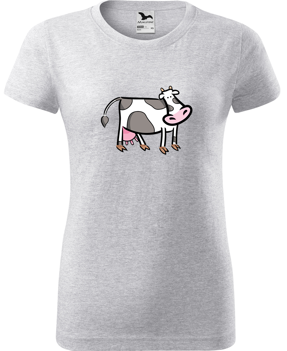 Dámské tričko s krávou - Kravička Velikost: L, Barva: Světle šedý melír (03), Střih: dámský