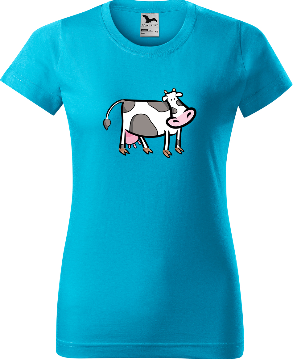 Dámské tričko s krávou - Kravička Velikost: L, Barva: Tyrkysová (44)