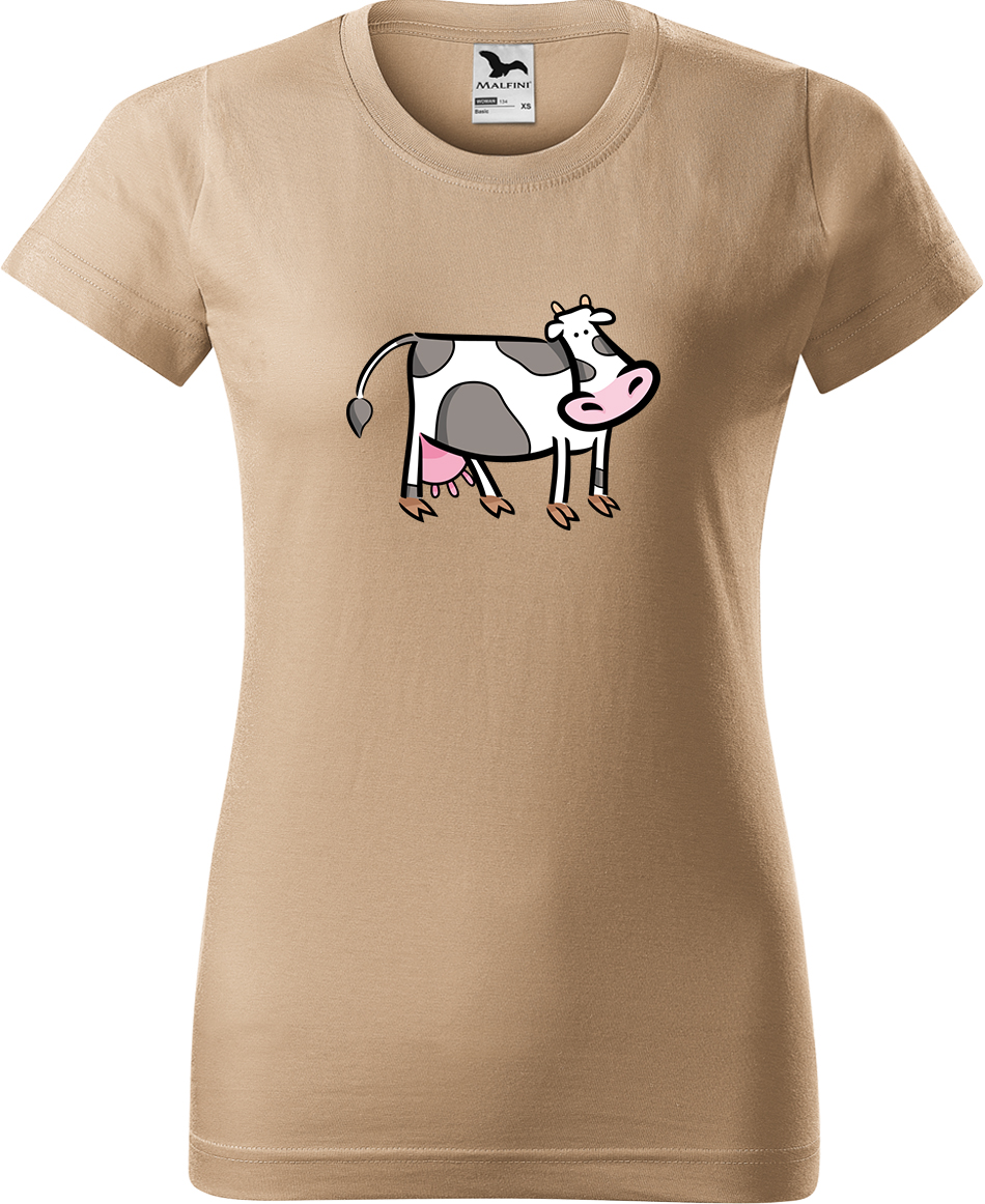 Dámské tričko s krávou - Kravička Velikost: XL, Barva: Béžová (51), Střih: dámský