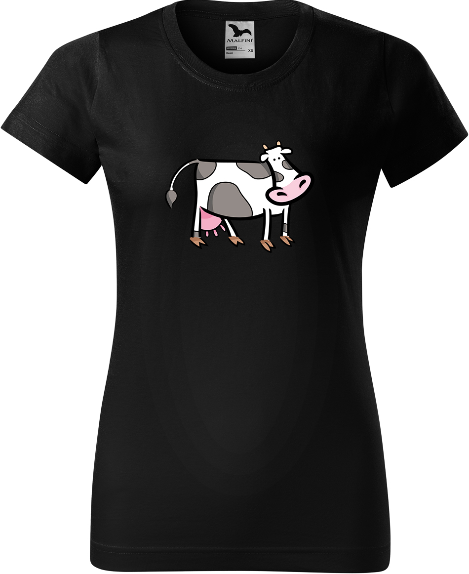 Dámské tričko s krávou - Kravička Velikost: S, Barva: Černá (01), Střih: dámský