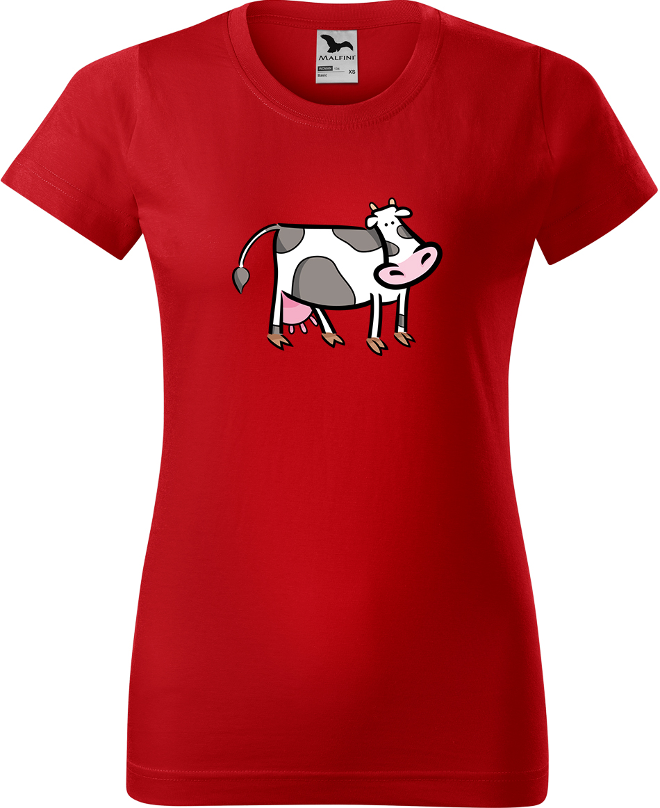 Dámské tričko s krávou - Kravička Velikost: XL, Barva: Červená (07), Střih: dámský