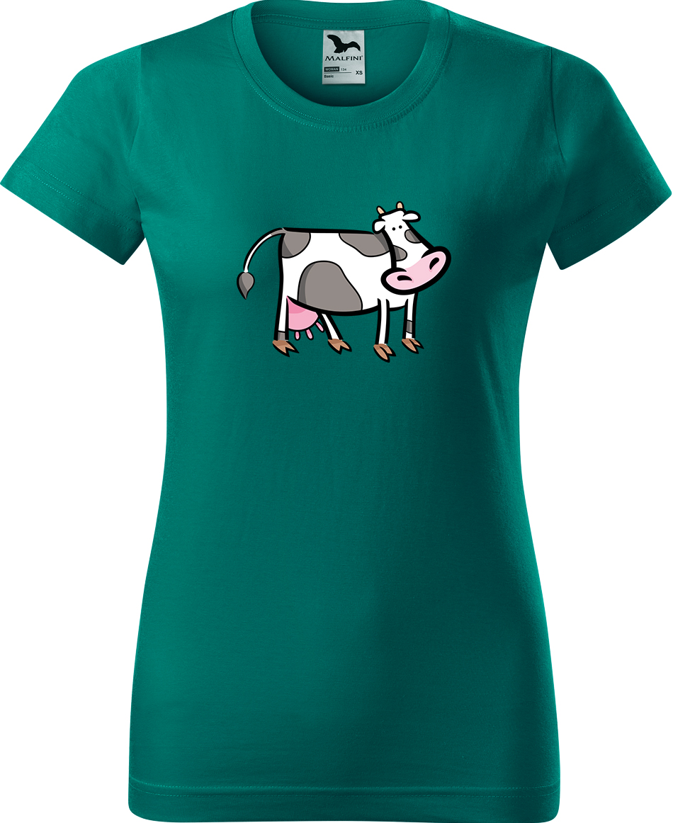 Dámské tričko s krávou - Kravička Velikost: S, Barva: Emerald (19), Střih: dámský