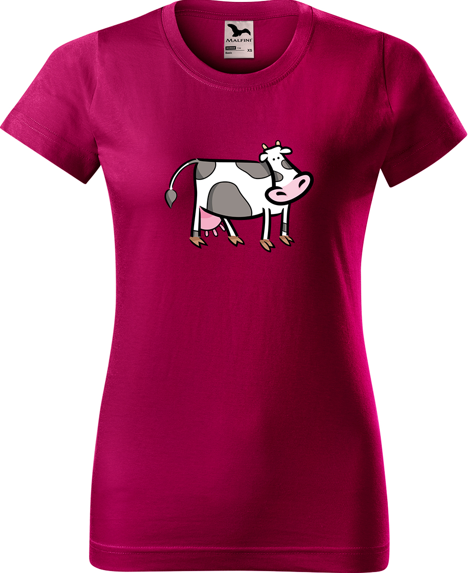 Dámské tričko s krávou - Kravička Velikost: S, Barva: Fuchsia red (49), Střih: dámský