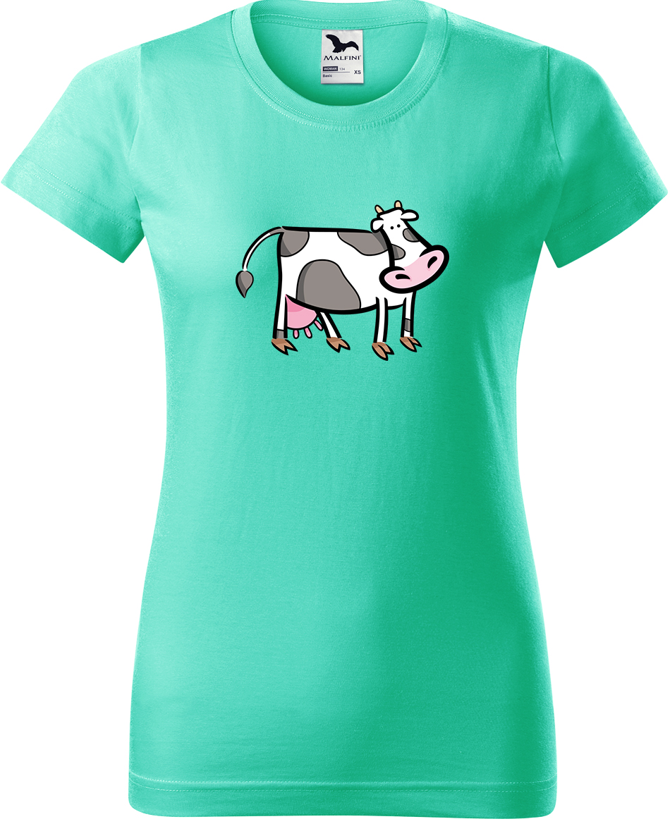 Dámské tričko s krávou - Kravička Velikost: L, Barva: Mátová (95), Střih: dámský