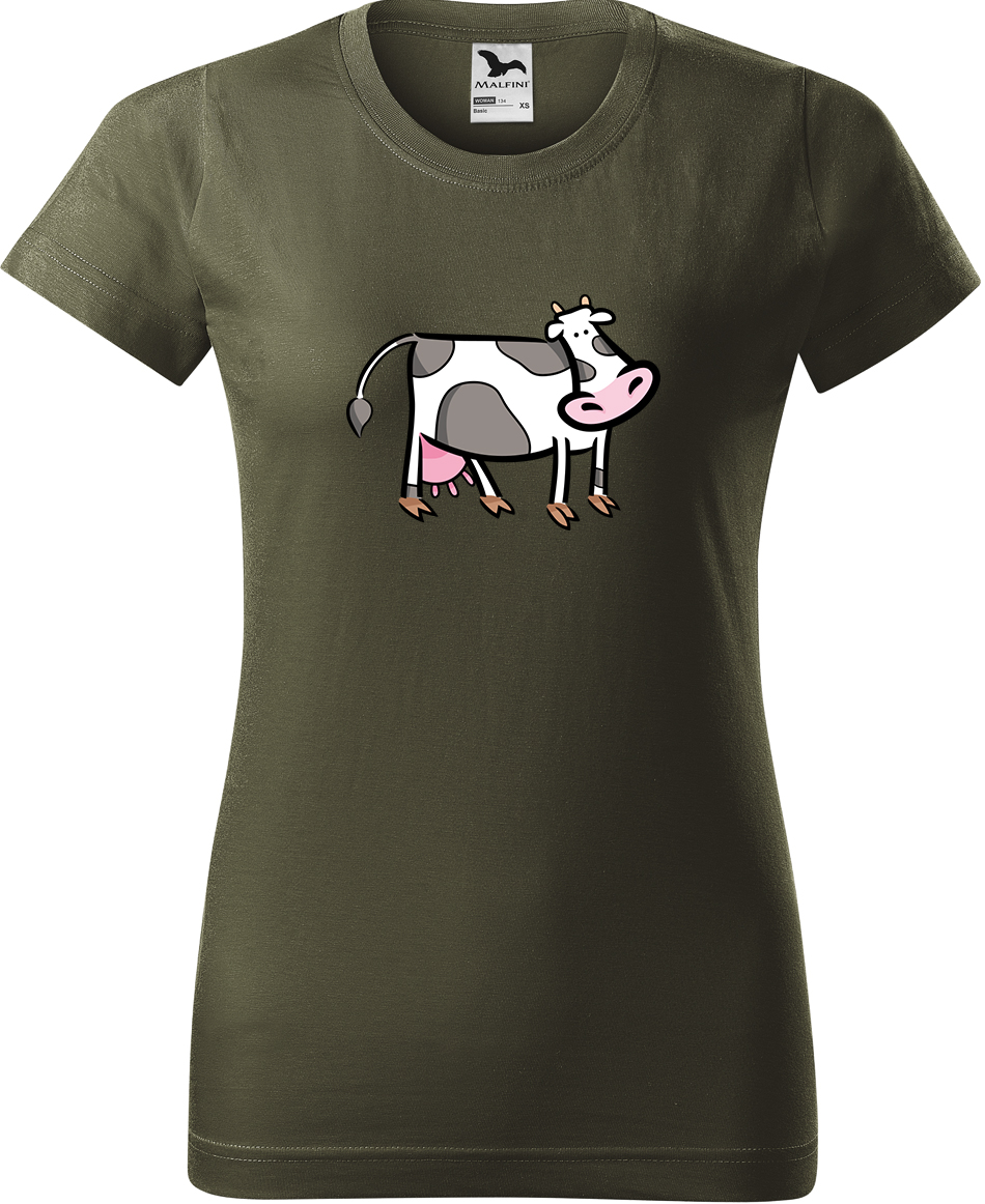 Dámské tričko s krávou - Kravička Velikost: XL, Barva: Military (69), Střih: dámský