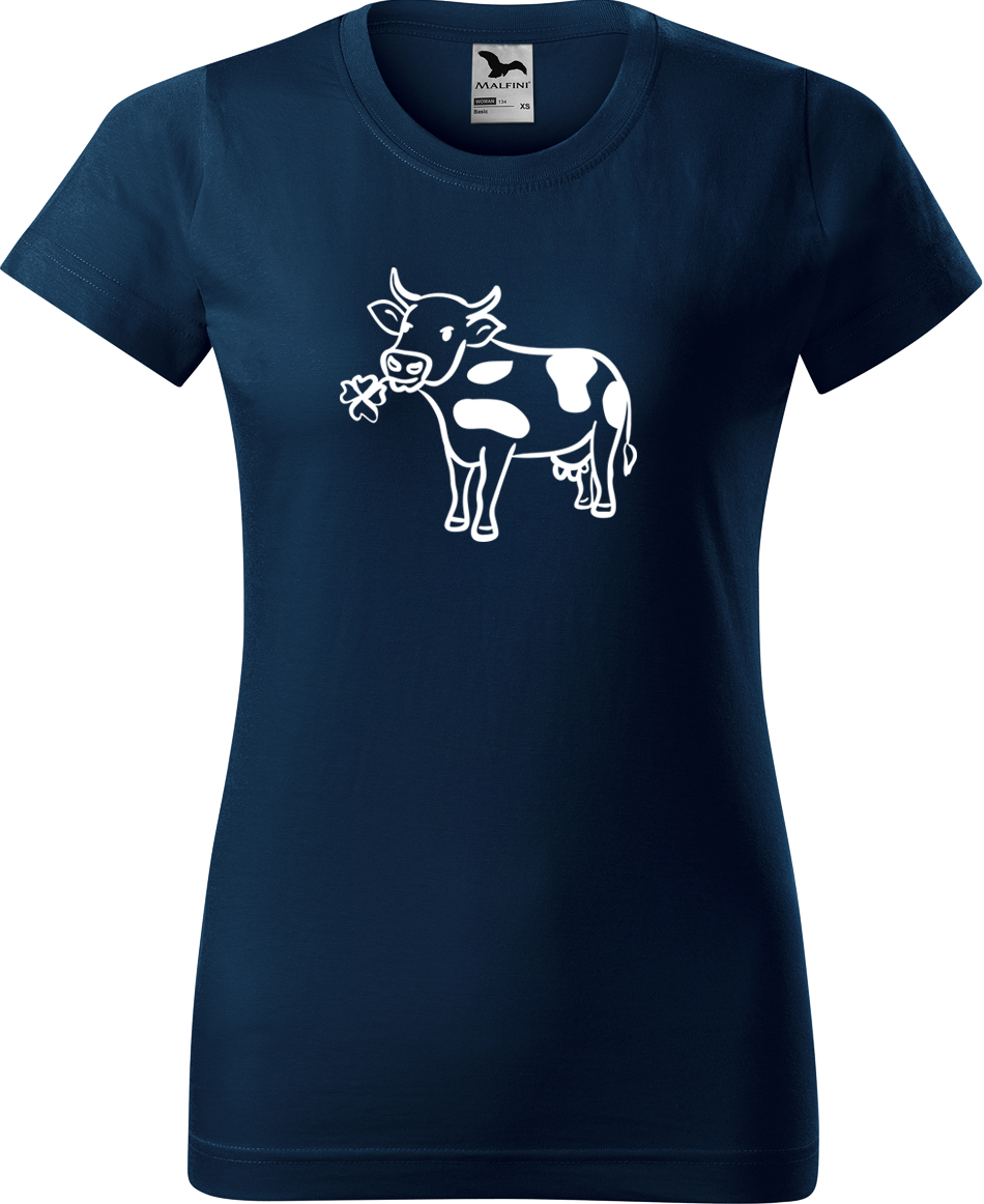 Dámské tričko s krávou - Kravička a jetel Velikost: M, Barva: Námořní modrá (02), Střih: dámský